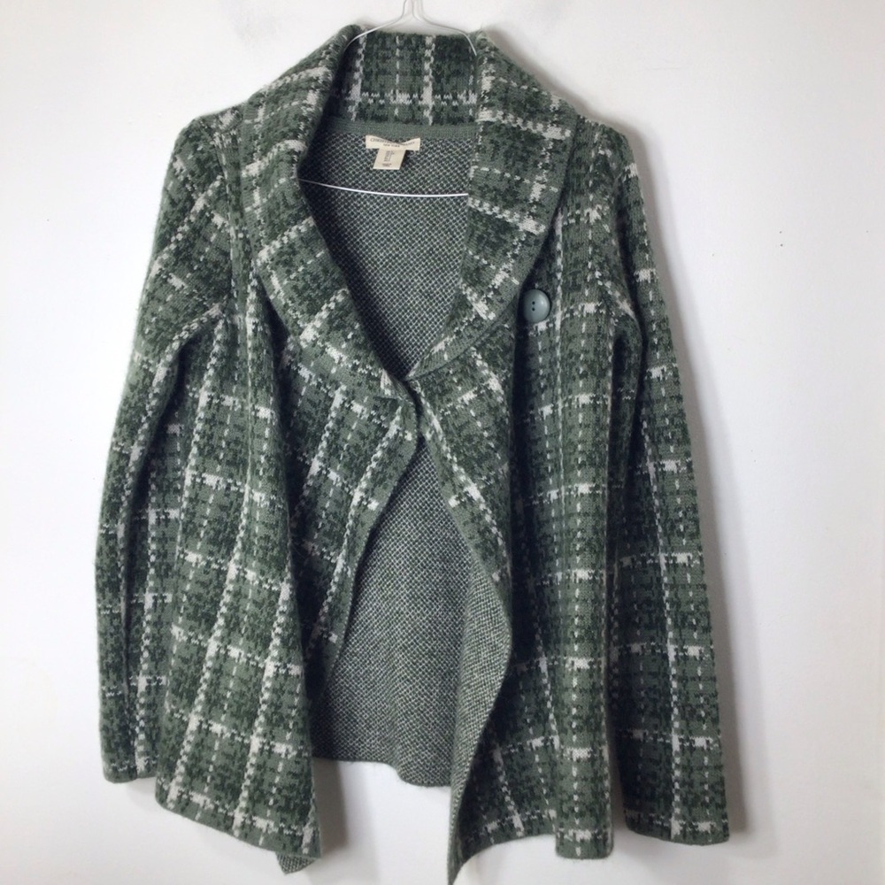 Christian Siriano sweater blazer jacket women green plaid small wool